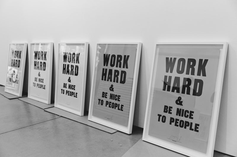 Work Hard & Be Nice To People (Red) by Anthony Burrill