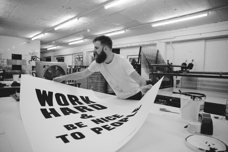 Work Hard & Be Nice To People (Black) by Anthony Burrill
