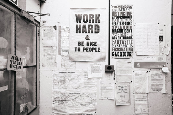 Work Hard & Be Nice To People (Red) by Anthony Burrill