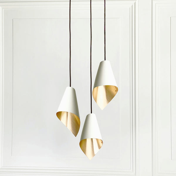 'ARC' 3 PENDANT IN WHITE & BRUSHED BRASS