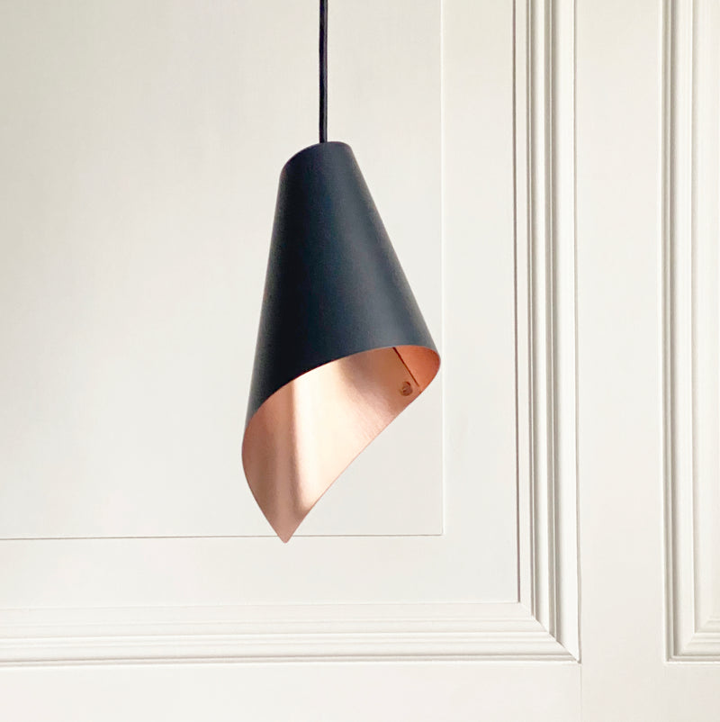 'ARC' PENDANT IN BRUSHED COPPER & MATTE BLACK