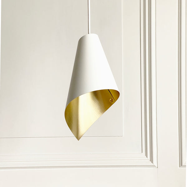'ARC' PENDANT IN BRUSHED BRASS & WHITE