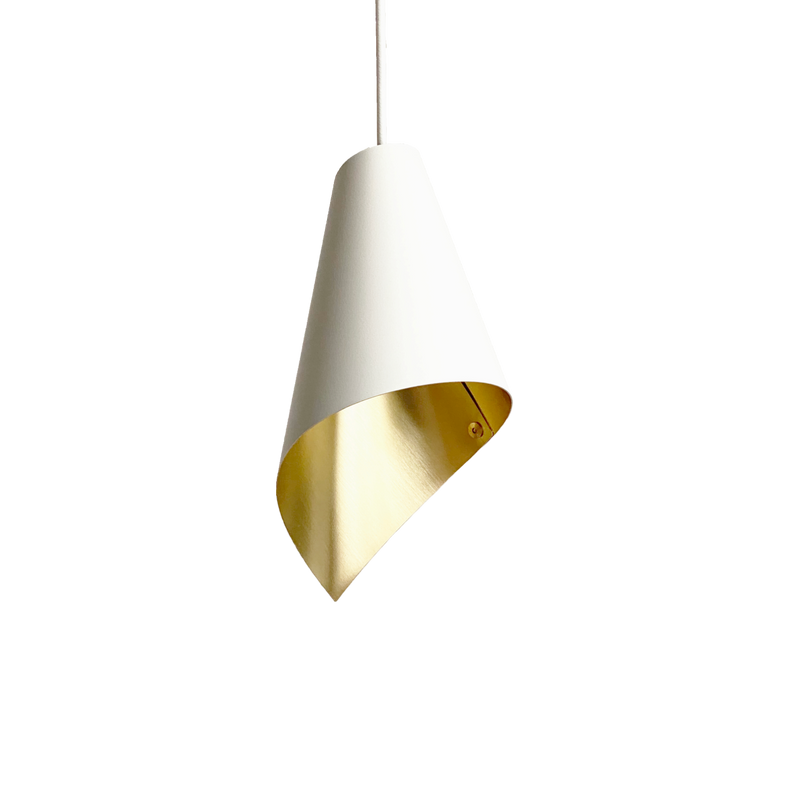 'ARC' PENDANT IN BRUSHED BRASS & WHITE