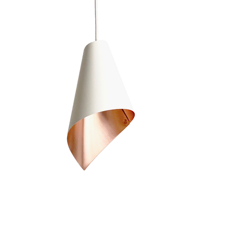 'ARC' PENDANT IN WHITE & BRUSHED COPPER