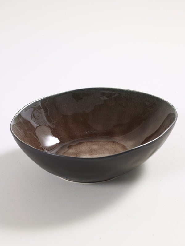 Pink Brown Earthenware Oval Bowl - Large - kagu