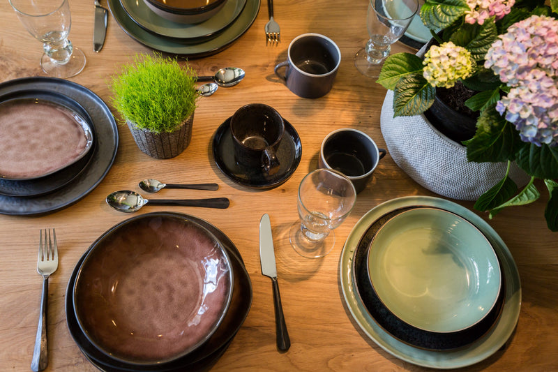 Pink Brown Earthenware Oval Plate