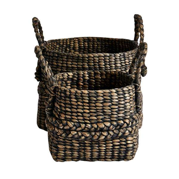 Set of 2 Hyacinth Basket with Handles - Black or Natural - KAGU 