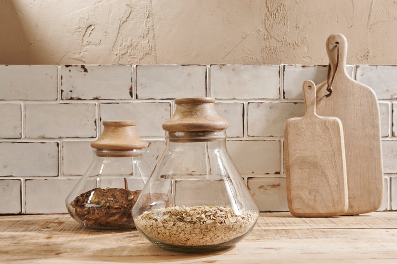 Deeka Glass & Mango Wood Storage Jars - Small & Large