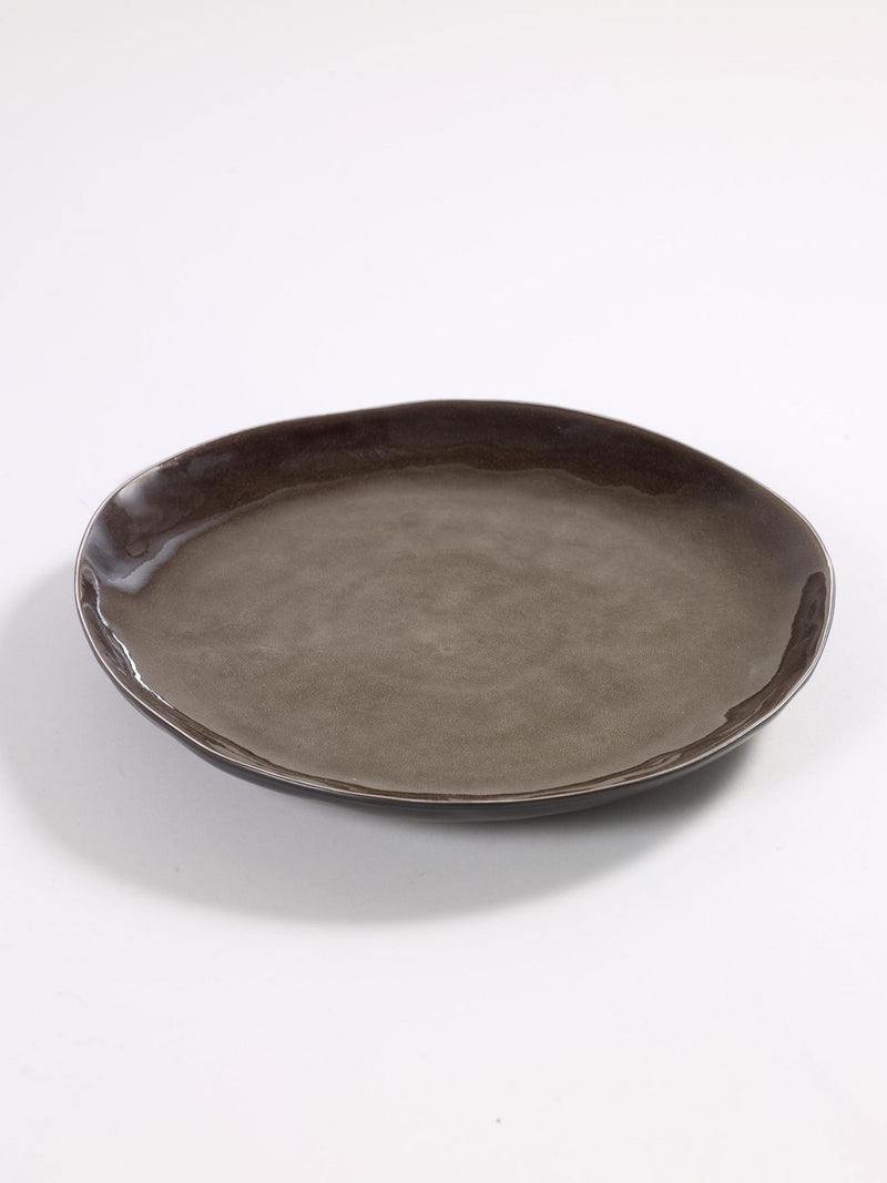 Grey Brown Earthenware Plate - Medium